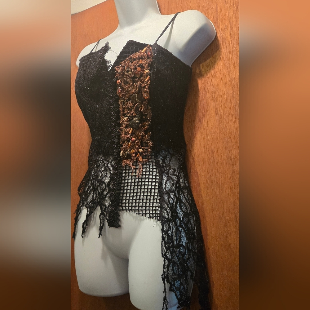 Cat Walk Black Lace Corset Style Women's Camisole Top SzM - Picture 3 of 9